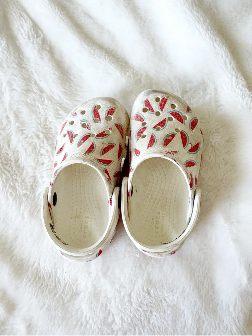 Crocs watermelon print white shoes clogs slip ons kids size 7